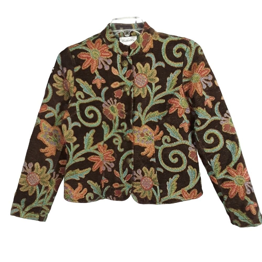 Chadwicks Floral Embroidered Button Blazer Jacket Size 8